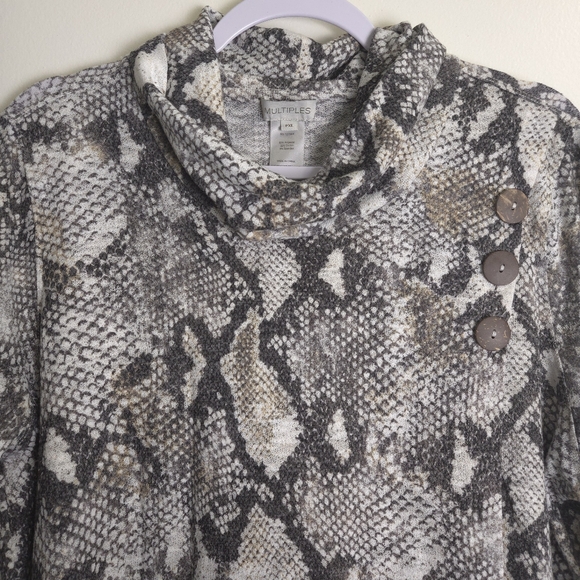 MULTIPLES Snakeskin Print Artsy 3/4 Shirring Sleeve Lightweight Tunic XLp - Picture 2 of 7